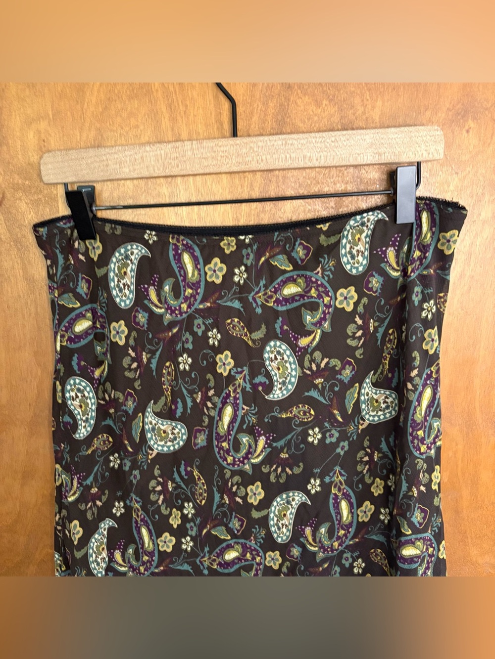 Vintage Brown Green Paisley Floral Sheer Mesh Midi Skirt Forest Fairy Grunge Y2K - Picture 3 of 7